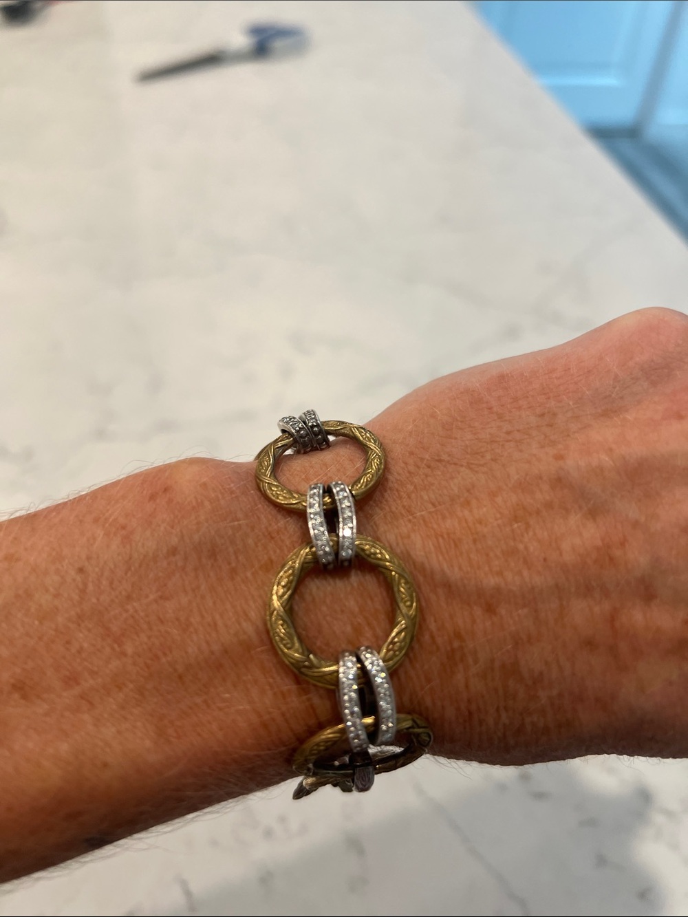 Stephen Dweck Diamond mixed metal link bracelet Neiman Marcus estate jewelry